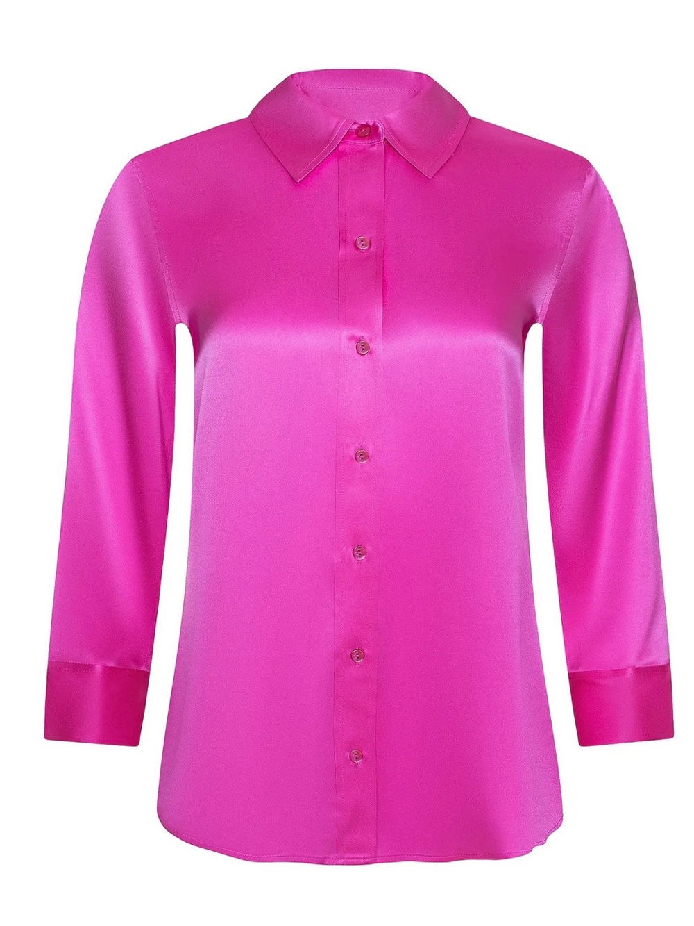 L'AGENCE Fuchsia Satin Button-Front Blouse - Picture 4 of 5